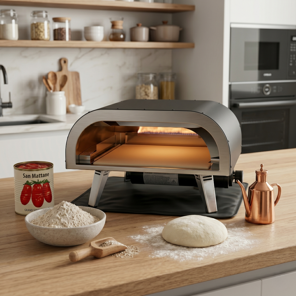 four à pizza à gaz en action